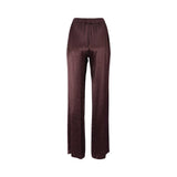 BAQA plum-colored satin wide-leg trousers with tonal crystal embellishments and an elasticated drawstring waist.