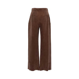 BAQA chocolate brown high-waisted wide-leg trousers featuring a matching fabric tie-belt at the waist and a soft, textured finish.
