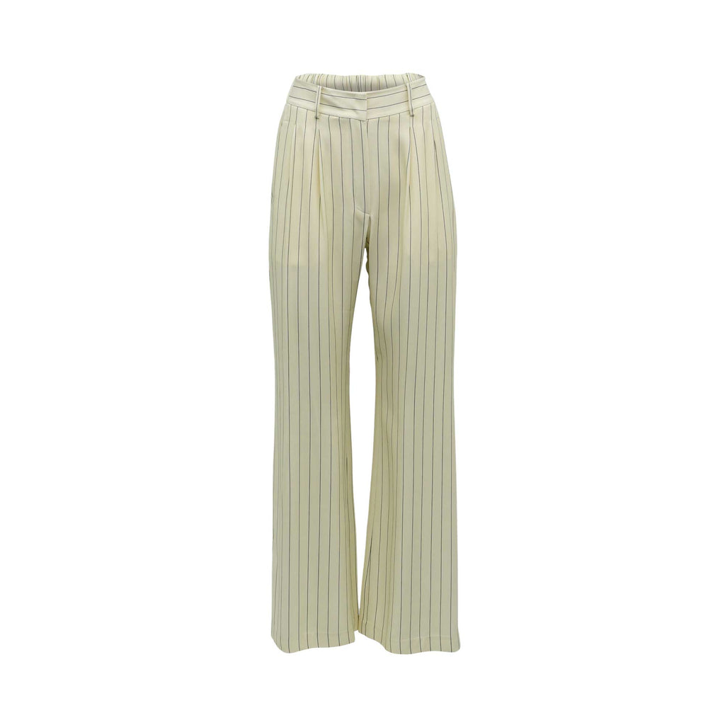 Baqa Women's Cream Pinstripe Wide-Leg Trouser with Pleated Front | Blue ...