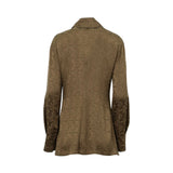 Back view of BAQA olive jacquard shirt showing the tailored fit and intricate geometric fabric texture.
