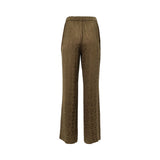 Back view of BAQA olive jacquard trousers showing high-waisted elastic band and relaxed fit.