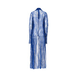 BAQA royal blue sheer lace longline overlay featuring floral patterns, long sleeves, and a flowing open-front silhouette.