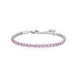 Luca Barra Ladies Tennis Bracelet in Steel with Pink Crystals