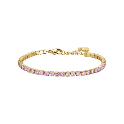 Luca Barra Ladies Tennis Bracelet in IP Gold Steel with Pink Crystals