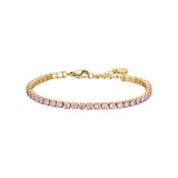 Luca Barra Ladies Tennis Bracelet in IP Gold Steel with Pink Crystals