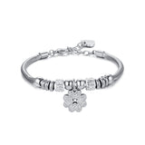 Luca Barra Ladies Steel Bracelet with Court Leaf and White Crystals