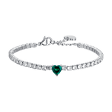 Luca Barra Ladies Tennis Bracelet with White Crystals and Green Heart Crystal