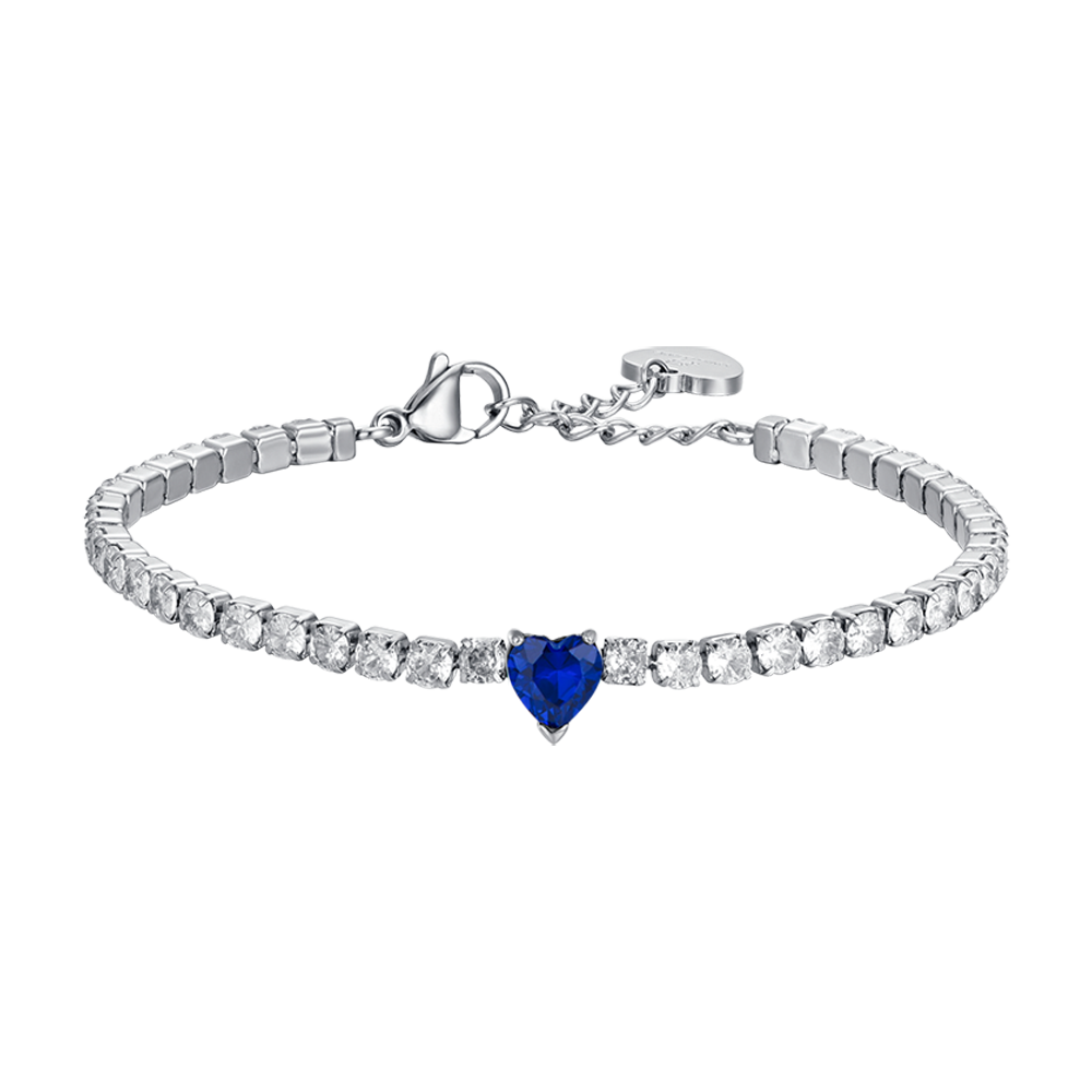 Luca Barra Ladies Tennis Bracelet with White Crystals and Blue Heart Crystal | Accessories | Braceletes | Fashion Jewellery | Ladies bracelet | Women | Womens