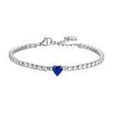 Luca Barra Ladies Tennis Bracelet with White Crystals and Blue Heart Crystal