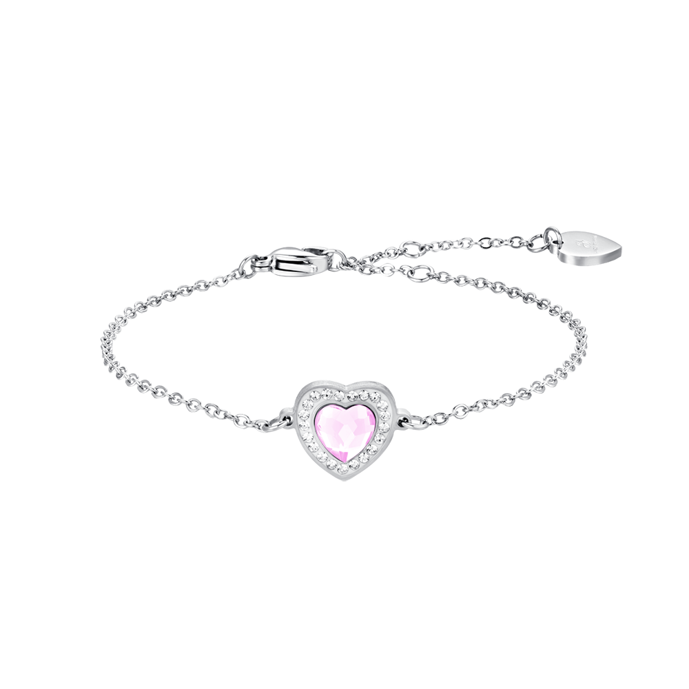 Luca Barra Ladies Steel Bracelet with Heart-Shaped Pink Crystal and White Crystals | Accessories | Braceletes | Fashion Jewellery | Ladies bracelet | Women | Womens