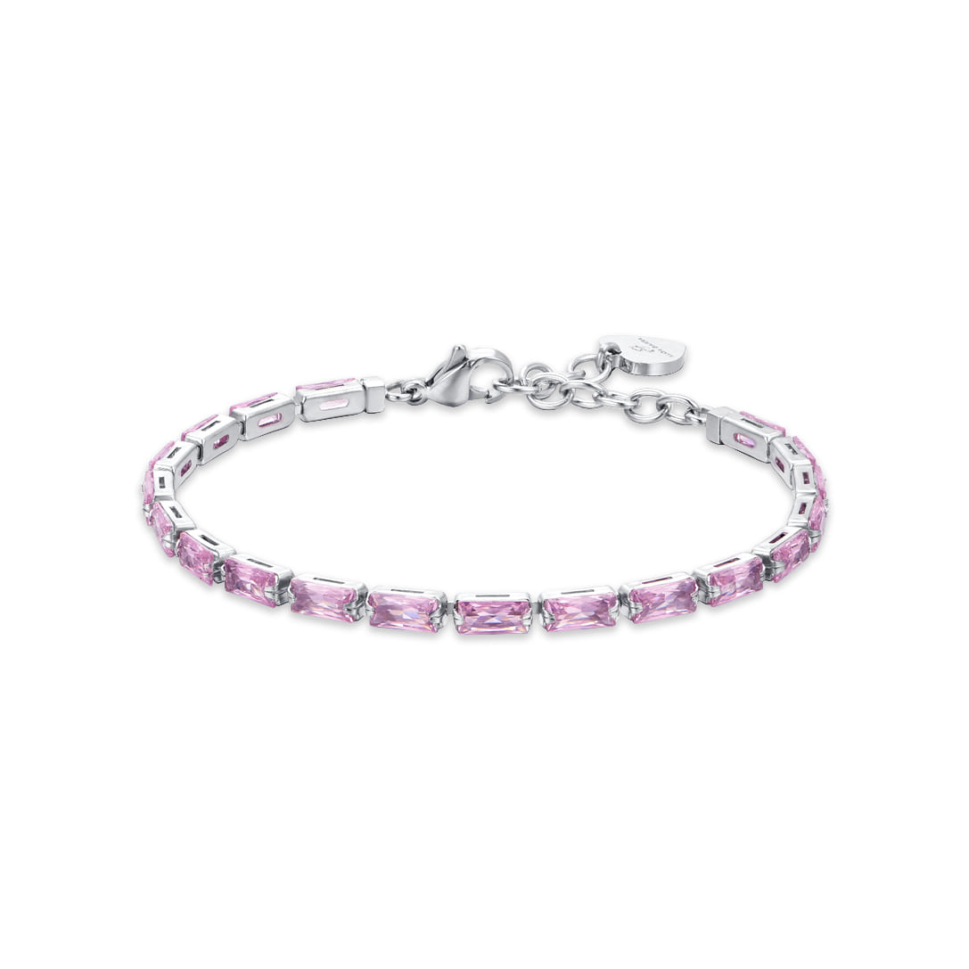 Luca Barra Ladies Tennis Bracelet with Pink Baguette Zirconia | Accessories | Braceletes | Fashion Jewellery | Ladies bracelet | Women | Womens
