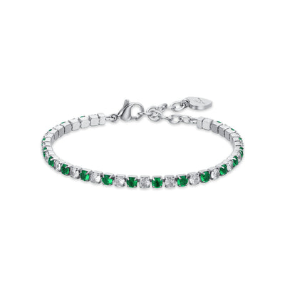 Luca Barra Ladies Tennis Bracelet with Green and White Crystals