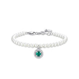 Luca Barra Ladies Steel Bracelet with White Pearls and Green Zirconia
