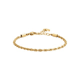 Gold-toned steel rope chain bracelet with a lobster clasp and extender chain, featuring a small round charm.