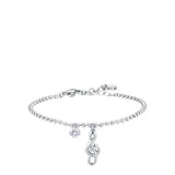 Silver-toned steel ball chain bracelet with a clear faceted zircon charm and a silver-toned musical treble clef note charm.