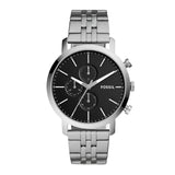 Fossil Luther Gents Black Dial Stainless Steel Chronograph Watch