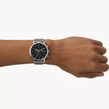 Fossil Luther Gents Black Dial Stainless Steel Chronograph Watch