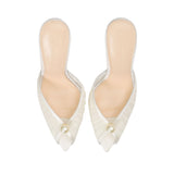 Black Suede Studio FOREVER Women's Tulle Pearl Peep-Toe Mule
