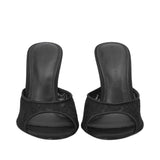 Black Suede Studio Women's Black Lace High-Heel Mule