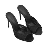 Black Suede Studio Women's Black Lace High-Heel Mule