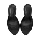 Black Suede Studio Women's Black Lace High-Heel Mule