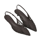 Black Suede Studio MAGGIE35 Women's Woven Leather Kitten Heel