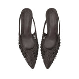 Black Suede Studio MAGGIE35 Women's Woven Leather Kitten Heel