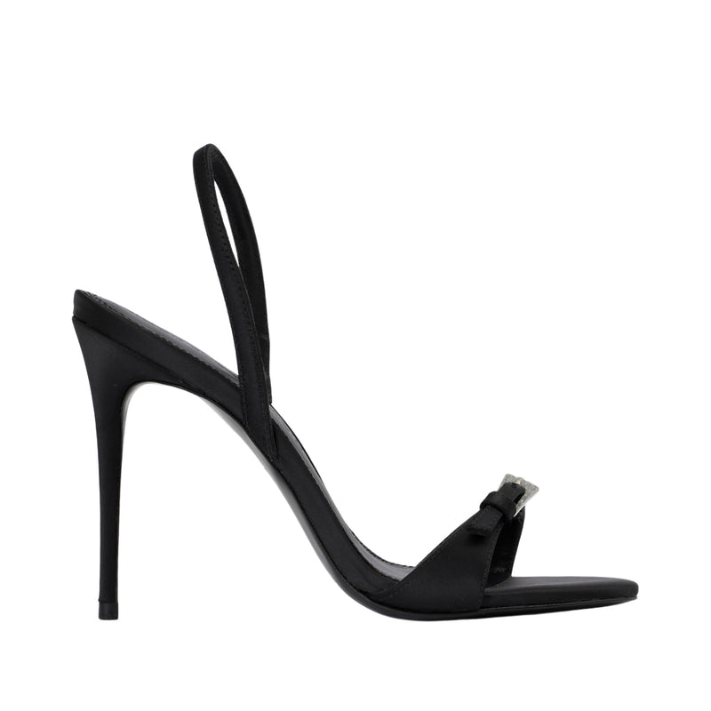 Black Suede Studio Women's Satin Slingback Heels Sandal with Crystal Buckle