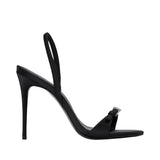Black Suede Studio Women's Satin Slingback Heels Sandal with Crystal Buckle