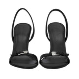 Black Suede Studio Women's Satin Slingback Heels Sandal with Crystal Buckle