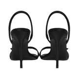 Black Suede Studio Women's Satin Slingback Heels Sandal with Crystal Buckle