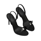 Black Suede Studio Women's Satin Slingback Heels Sandal with Crystal Buckle