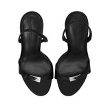 Black Suede Studio Women's Satin Slingback Heels Sandal with Crystal Buckle