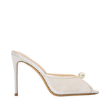 Black Suede Studio Women's Pearl-Embellished Mesh Heels Sandal