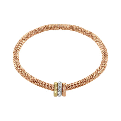 Buckley London Mesh Stretch With Three Rondelles Rose Gold