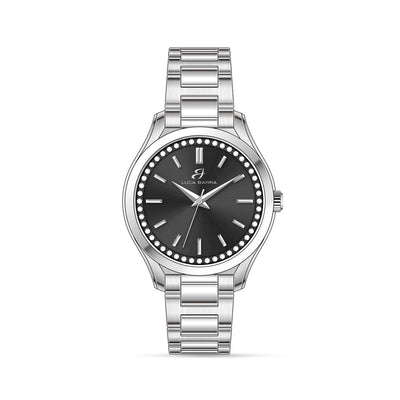 Luca Barra Ladies Stainless Steel Watch with Black Bezel and White Crystals