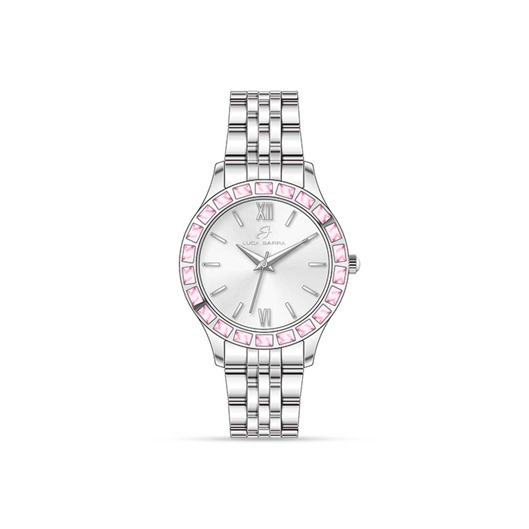 Luca Barra Ladies Steel Watch with Pink Crystals Bezel | Accessories | Fashion Watches | Watch | Women | Womens | Womens Watches