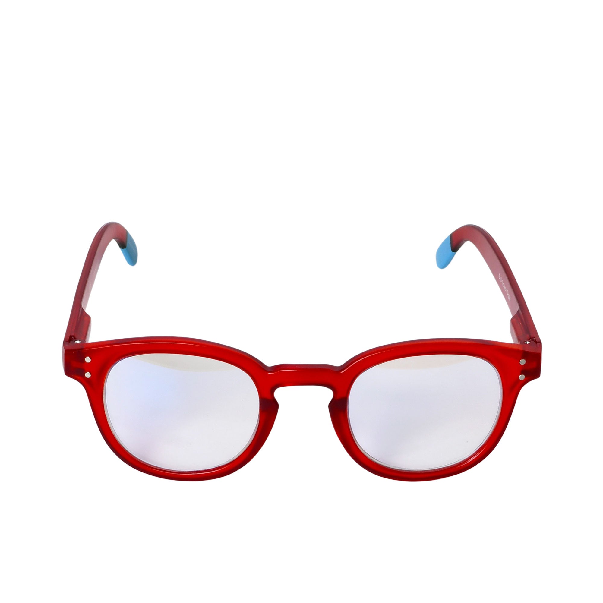 B+D Classic Round Frame Red Glasses with UV400 Protection — Available for Online Purchase.