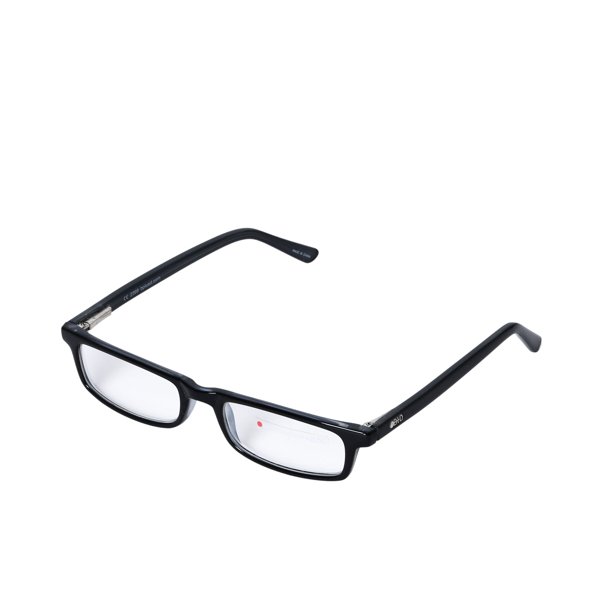B+D Unisex Black Rectangular Reading Glasses with Clear Lenses — Available Online Today.