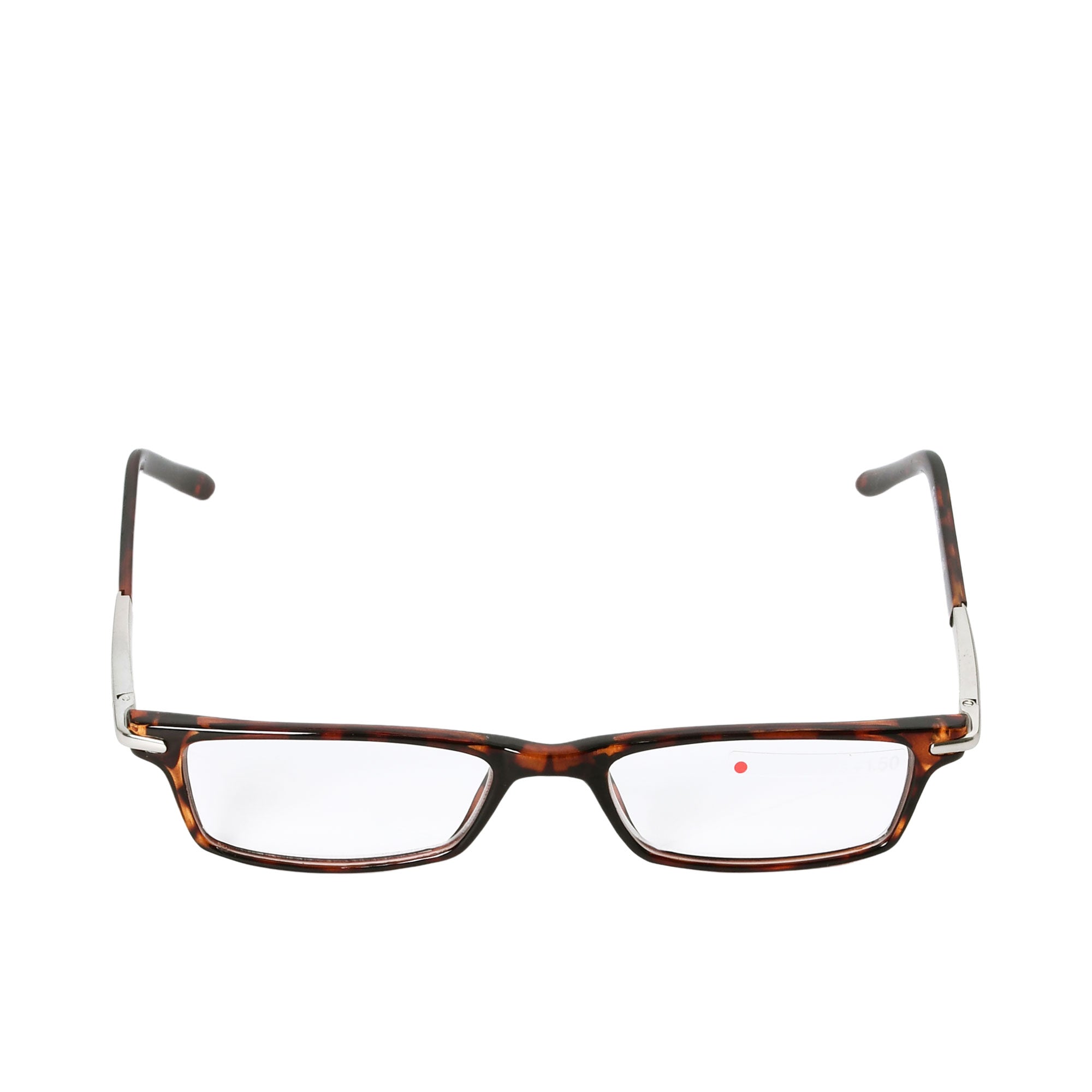 B+D Unisex Rectangular Reading Glasses in Tortoiseshell with Silver Temples — Find Online Today.
