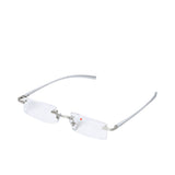 B+D Unisex Silver Rimless Reading Glasses with Clear Lenses — Available for Online Purchase.