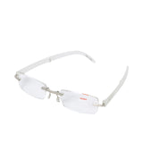 B+D Unisex Silver and White Rimless Reading Glasses with Clear Lenses — Find Online Today.