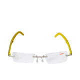 B+D Silver & Yellow Rimless Reading Glasses