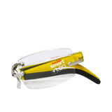 B+D Unisex Silver and Yellow Rimless Reading Glasses with Clear Lenses — Now Online.