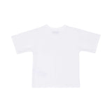Back T-shirt view of the Moschino kids girls white T-shirt and pink trousers teddy print set. Shop Now Online