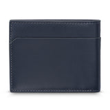 Rear view of the Cerruti 1881 navy blue leather wallet showcasing its clean, minimalist design, smooth texture, and high-quality tonal stitching details.