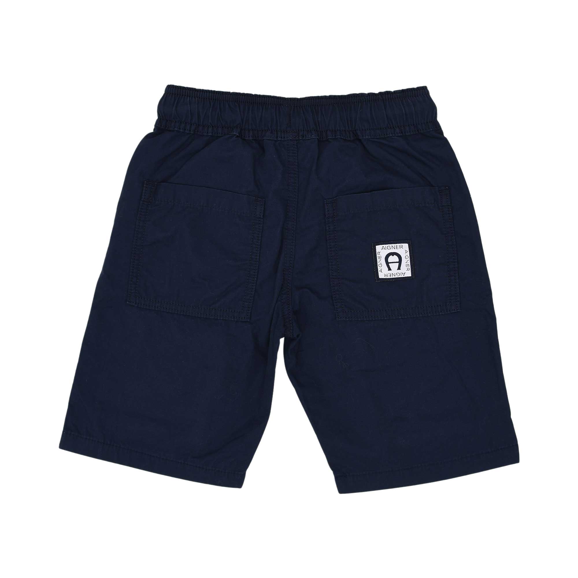 Back View of the Aigner Kids boys navy cargo bermuda shorts drawstring waist casual wear. Find Online Today