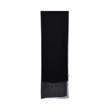 Back of the scarf view of the Nero women's black embroidered abaya with ivory detailing. Shop the Latest Collection