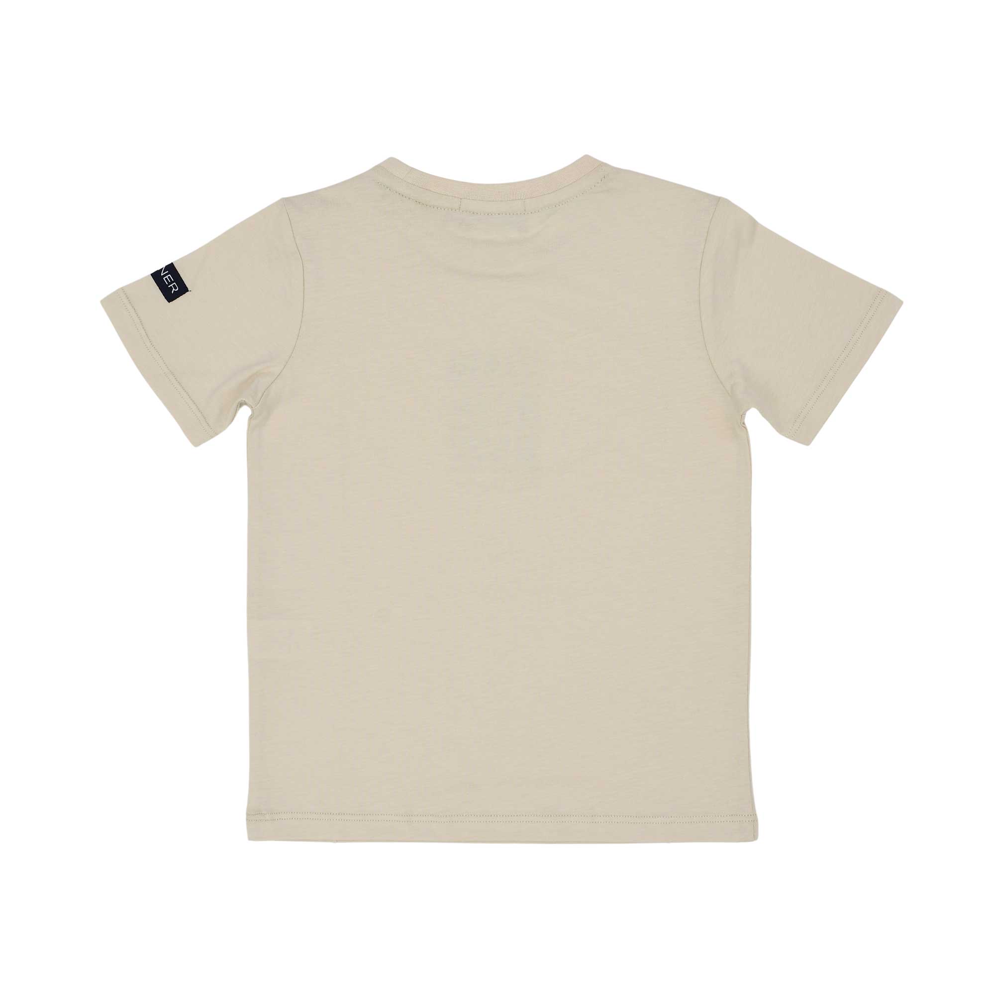 Back view Aigner Kids boys beige signature graphic t-shirt cotton top. Order Online Today