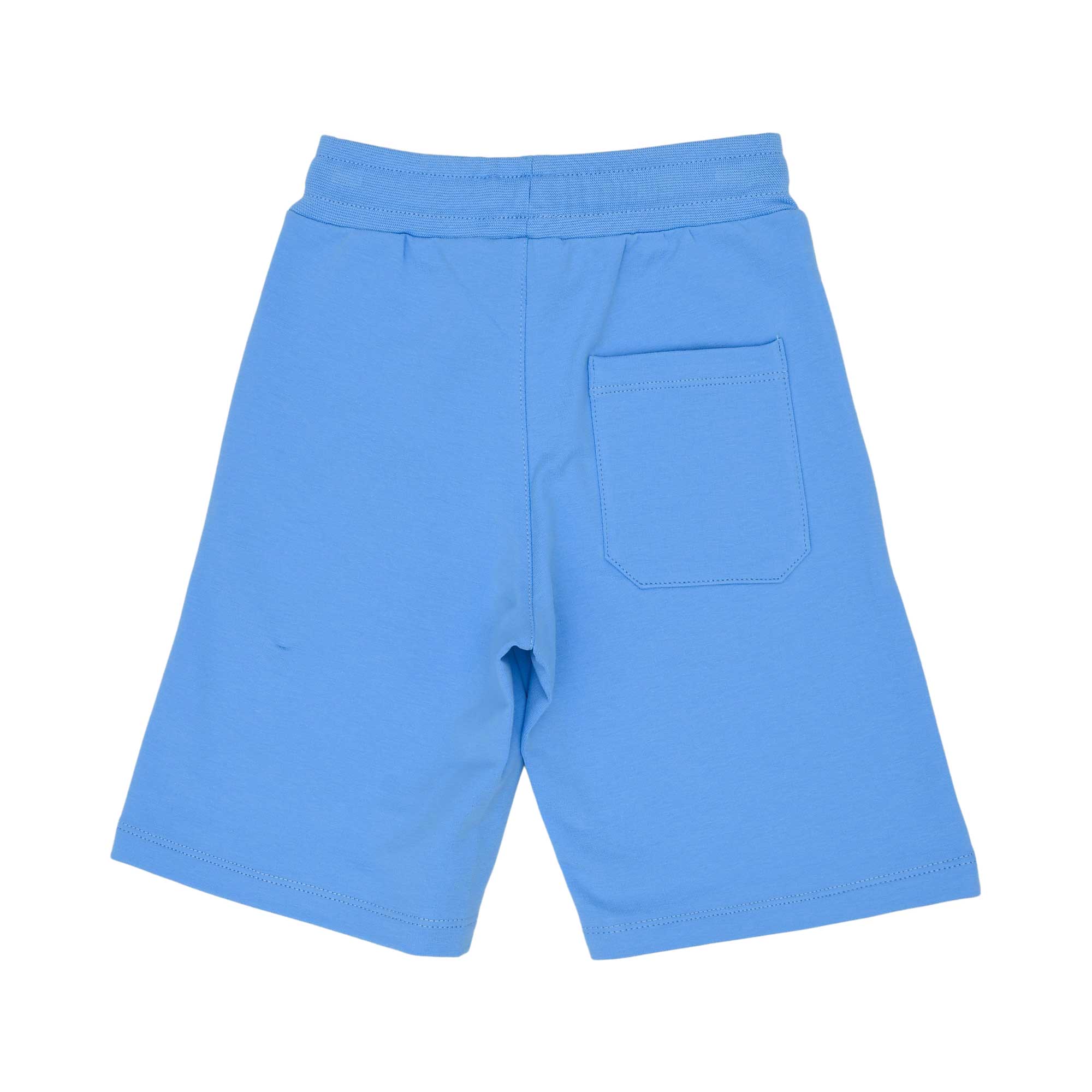 Back view of the Aigner Kids boys blue bermuda shorts logo print detail. Available Online
